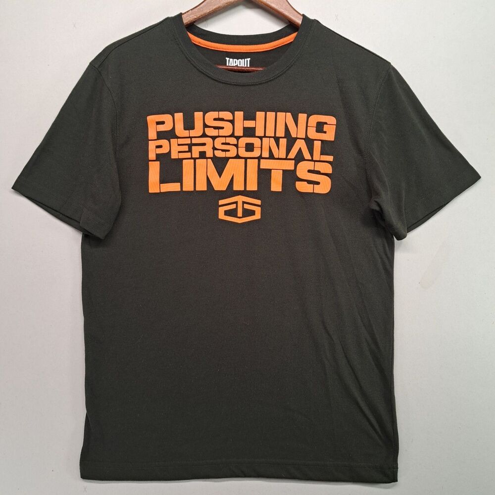 Tapout Mens Small Pushing Personal Limits Graphic Tee Dark Olive Orange MMA